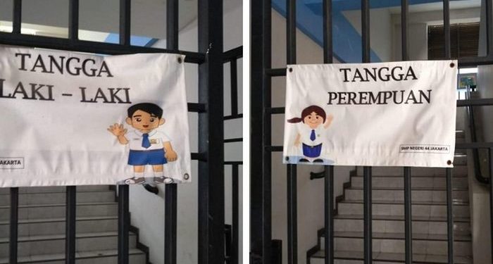 Viral Poster Pemisah Tangga Murid Laki-laki dan Perempuan SMPN 44